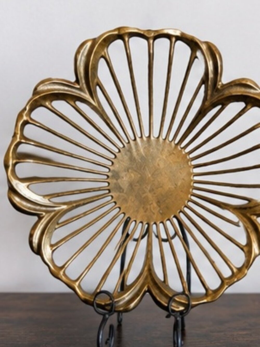 Heavy Cast Brass Flower Bowl | Openwork Floral Centerpiece (Aged Patina)
